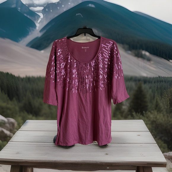 Romans 1X Pretty Mauve With Sparkling Sequins Long Top Cotton Poly Elbow Sleeves - Picture 1 of 9